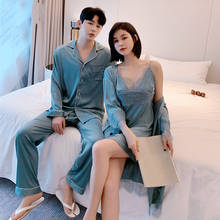 New Lovers Pyjamas Faux Silk Girls Pajamas Full Sleeve Cute Cartoon For Women Sleepwear Sets Summer Pijamas Mujer Men Homewear 2024 - buy cheap