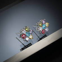 Корейские сережки-шпильки с кубическим цирконием, милые серьги, модные ювелирные изделия, разноцветные радужные циркониевые серьги с цветочным мотивом для женщин, роскошные 2024 - купить недорого