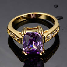 Luxo feminino roxo quadrado anel de cristal do vintage amarelo ouro anéis de casamento para as mulheres promessa grande zircão pedra anel de noivado 2024 - compre barato