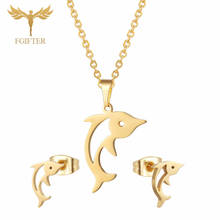 Piercing de orelha feminino golfinho dourado, joia de aço inoxidável fofo para meninas, brincos de orelha 2024 - compre barato
