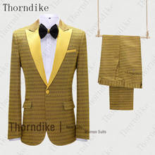 Thorndike New Yellow Peak Lapel Twill Wedding Suit for Men 2 Piece Terno Masculino Slim Fit Costume Homme Mariage Business Wear 2024 - buy cheap