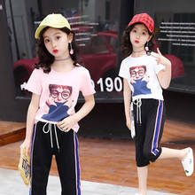 Kids Girl Clothes Sets Summer Short Sleeve Suit Sports Casual Two-piece Cartoon Round Neck Suit 4 6 8 10 12 Year Old 2024 - buy cheap