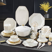 Bone china tableware set Jingdezhen Ceramic tableware set gold rimmed bowls and plates octagonal gold drawing set tableware gift 2024 - buy cheap