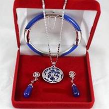 Free shipping New Women's fashion Blue jade Bangle Bracelet Pendant Earring Jewelry Set 2024 - buy cheap