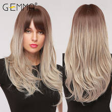 GEMMA Long Wavy Wig with Bangs Ombre Dark Gray Ash Cosplay Party Heat Resistant Synthetic Wigs for Women Afro Natural False Hair 2024 - buy cheap