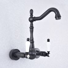 Grifo de latón negro frotado con aceite para baño, mezclador de lavabo de cocina, caño giratorio, manijas de cerámica duales montadas en la pared msf706 2024 - compra barato