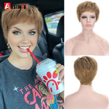 AOSI Synthetic Short Pixie Cut Wig Blonde Natural Straigt Hair Cosplay Halloween Anime Wigs With Bangs For White Black Women 2024 - buy cheap