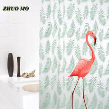 Cortina de chuveiro impermeável com folhas verdes flamingo vermelho peav plástico rígido cortina de banheiro fosco 2024 - compre barato