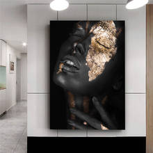 Pintura em Tela Imagem Cuadros 1 Modular Painel Preto Ouro Nude Cartazes e Cópias da Arte Africano Mulher Escandinavo Quadro De Parede 2024 - compre barato