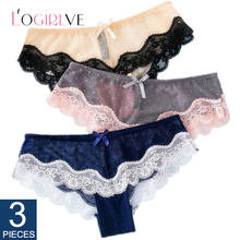 Logirlve-bragas de encaje onduladas para mujer, ropa interior Sexy de cintura baja, malla flotante transparente, M,L,XL,XXL, 3 unids/lote 2024 - compra barato