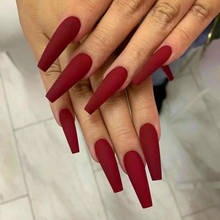 24pcs/Set Fashion Matte Fake Nails Blue Extra Long Wine Red Full Cover Ballerina False Nails with Glue Manicure Nail Art Tips 2024 - buy cheap