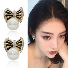 New Tide Bow Earrings Korean Fashion Small Fresh Clip On Earrings Temperament  Red Pearl Non-pierced Ears Earrings  for Women 2024 - buy cheap