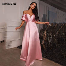 Smileven-Vestidos de Noche formales de satén con escote Corazón, vestido largo árabe con tirantes y hombros descubiertos para fiesta de graduación, color rosa, 2021 2024 - compra barato