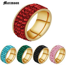 Maxmoon-anillo de acero inoxidable Vintage para hombre, joyería masculina con piedra de circón rojo, negro, verde, rosa y azul, a la moda 2024 - compra barato