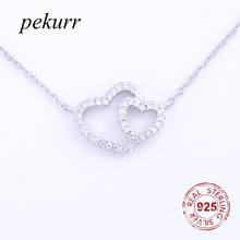 Pekurr 925 Sterling Silver Hollow Double Heart Necklaces For Women Pandents CZ Choker Romantic Fine Jewelry Gift 2024 - buy cheap
