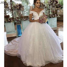 JIERUIZE-vestidos de novia de lujo con encaje en la espalda, vestidos de novia brillantes, con cuello en V 2024 - compra barato