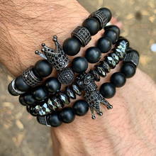 Classic Design Men Jewelry Bracelet Black Onyx CZ Pave Ball Crown Charm Steel Skull Beads Elastic Bracelet For Men 2024 - buy cheap