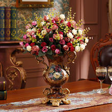 European Resin Vase+Artificial Flower Set Decor Home Office Furnishing Decoration Crafts Livingroom Silk Fake Flower Pot Artwork 2024 - buy cheap