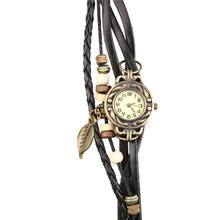 Винтажный браслет кварцевые наручные часы с переплетением Обертывания Кожаный ремешок лист бусины для женщин AIC88 2024 - купить недорого