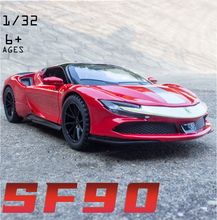 Veículos de carro esportivo sf90 1:32 de alta simulação, veículos de metal fundido com som leve, coleção de brinquedos para crianças, presente 2024 - compre barato