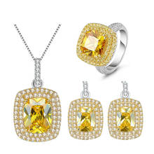 New 100% 925 sterling silver Necklace Earrings Ring set For Women Party Gifts Luxury  Citrine Gemstone Jewelry Sets 2024 - buy cheap