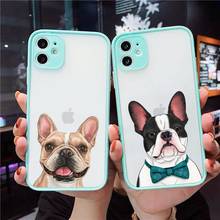 Funda de teléfono con diseño de perro Pug Bulldog Francés, cubierta transparente mate para iphone 7, 8, 11, 12 plus, mini, x, xs, xr pro max 2024 - compra barato