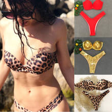 XPUHGM-Conjunto de Bikini de leopardo sin tirantes para mujer, traje de baño de dos piezas con sujetador acolchado, Bandeau con pliegues, traje de baño para playa 2024 - compra barato