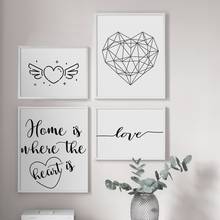 Geometric Heart Love Quotes Black White Wall Art Canvas Painting Nordic Posters And Prints Wall Pictures For Living Room Decor 2024 - buy cheap