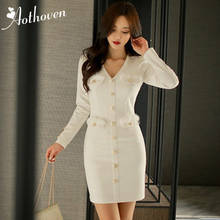 Vestido de otoño blanco con escote en V, manga larga, botonadura única para mujer, elegante, ajustado, Sexy, para fiesta y negocios 2024 - compra barato