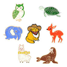 Cowboy Cats Enamel Pin Custom Walrus Alpaca Deer Owl Turtle Elephant Animal Brooch Backpack Badge Jewelry Gift for Kids Friends 2024 - buy cheap
