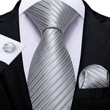 Dibangu gravata masculina prata azul listrado design de seda gravata de casamento para homem gravata handy cufflink conjunto de festa de negócios dropshipping 2024 - compre barato