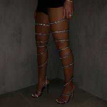 Over The Knee Gladiator Heels Crystal Sandal Boots Wrap Up Cut Out Thigh High Boots Open Toe Thin High Heel Summer Shoes Bling 2024 - buy cheap