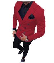 Traje rojo de 2 piezas para hombre, Blazer de doble botonadura, traje de novio, Terno para fumar, traje de boda ajustado, chaqueta, esmoquin 2024 - compra barato