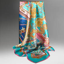 Women 100% Real Silk Square Scarf Shawls and Wraps Ladies Bandana Vintage Print Bufanda Square Silk Scarf Handkerchief 88*88cm 2024 - buy cheap