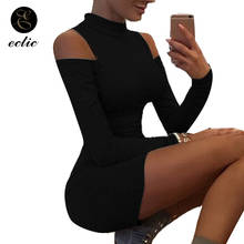 Cold Shoudler Dress Wine Red Robe Femme Ete 2021 Black Sexy Tight Mini Dresses Women Sukienka Knit Mock Neck Dress Long Sleeve 2024 - buy cheap