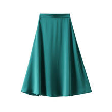 Green Women Summer Skirt Female Elegant Chic Vintage Satin Skirt  Lady Korean Fashion Casual Midi Long A-Line Skirts Jupe Longue 2024 - buy cheap