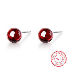 Wholesale 925 sterling silver Earrings For Women Jewelry Red garnet Earring 6mm ball Bead Stud Earrings Brinco Gift 2024 - buy cheap