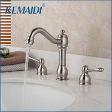 KEMAIDI Nickel Brush 3 Pcs Bathroom WashBasin Sink Tap Solid Brass Vessel Dual Handles Bathtub Mixer Tap Faucet Swivel Spray Tap 2024 - buy cheap