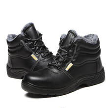 Calçados de segurança masculinos anti-esmagamento, sapatos pretos de couro para trabalho, à prova d'água, quentes e segurança 2024 - compre barato