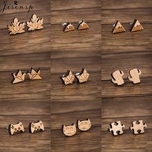 Jisensp-pendientes de madera con diseño de hojas para mujer, aretes pequeños, Estilo Vintage, gato, zorro, 2020 2024 - compra barato