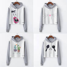 Artguy Women Fashion Harajuku Hoodies Sweatshirt Casual Long Sleeve Pullover Cute Graphic Print Gray Crop Top For Autumn Winter 2024 - buy cheap