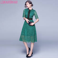 Luxuaxsikax-vestido feminino para primavera-verão, elegante vestido de alta qualidade em crochê com renda para passarela 2024 - compre barato