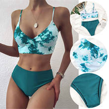 Bikinis femeninos, traje de baño con estampado de dos piezas Tie-dye, Bikini Sexy dividido de cintura alta, ropa de playa 2021 2024 - compra barato