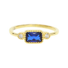 Изящное женское кольцо с синими кристаллами из стерлингового серебра 925 пробы, простой стиль, квадратное обручальное кольцо на палец, изысканное модное ювелирное изделие 2024 - купить недорого