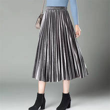 RuiLee Chic office Elegant Women Long Metallic Silver Maxi Pleated Skirt Midi Skirt High Waist Elascity Casual Party Skirt 2024 - buy cheap