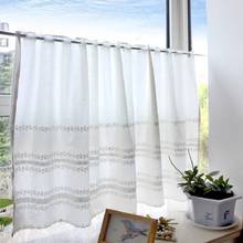 Free shipping Pastoral Beige cotton floral embroidery coffee short curtain kitchen curtains for living room bedroom 150*75cm 2024 - buy cheap