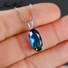 Mystic Rainbow Fire Crystal Big Oval Stone Pendant Clavicle Necklaces For Women White Gold Blue Green Pink Zircon Wedding Choker 2024 - buy cheap