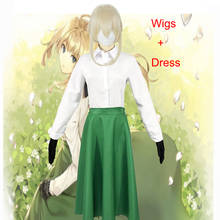 Anime violeta evergarden cosplay traje perucas blusa branca vestido verde luvas definir uniforme casual camisa diária para a mulher 2024 - compre barato