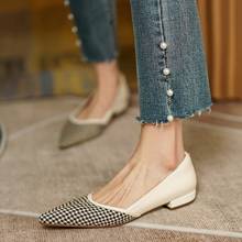 Sapatos femininos de salto baixo, calçado de couro, loafer, tecido de algodão, estilo casual 2024 - compre barato