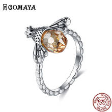 GOMAYA Authentic 925 Sterling Silver Orange Cubic Zirconia Wing Animal Cute Bee Finger Ring For Woman Fine Jewelry New Listing 2024 - buy cheap